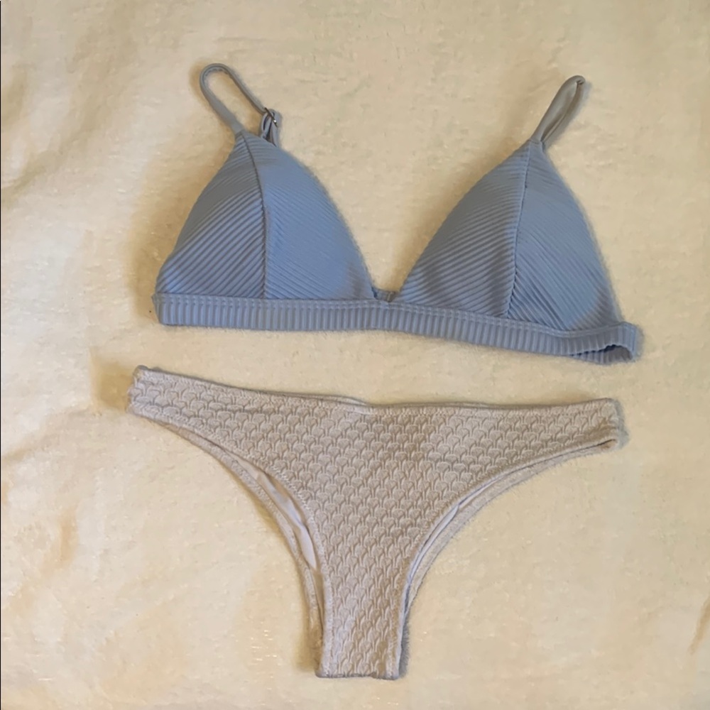 Blue and Cream Bikini Set